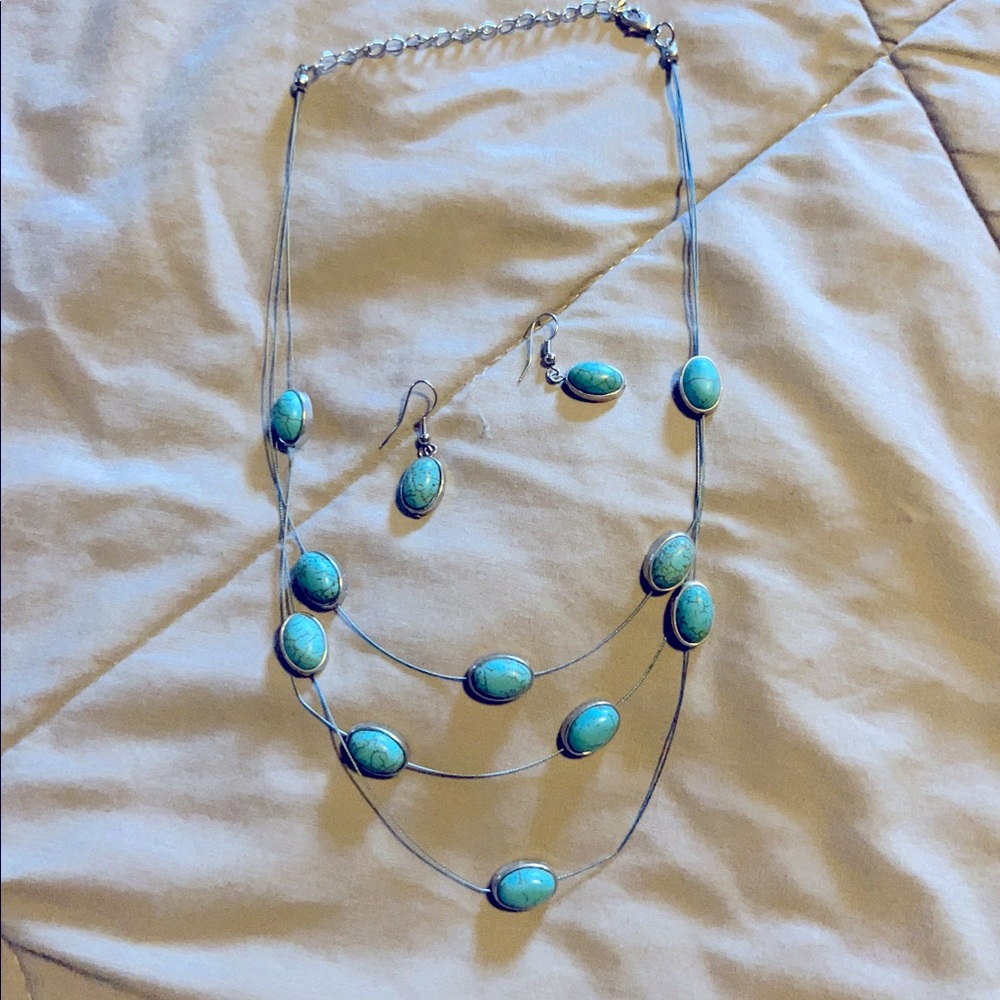 Turquoise and silver necklace and earrings